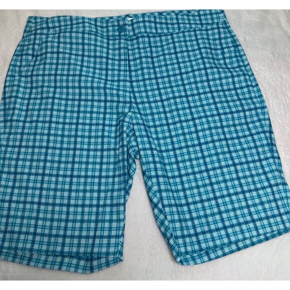 Women's Greg Norman Golf Shorts, Size 10, Blue Plaid High-Waist - Picture 1 of 10